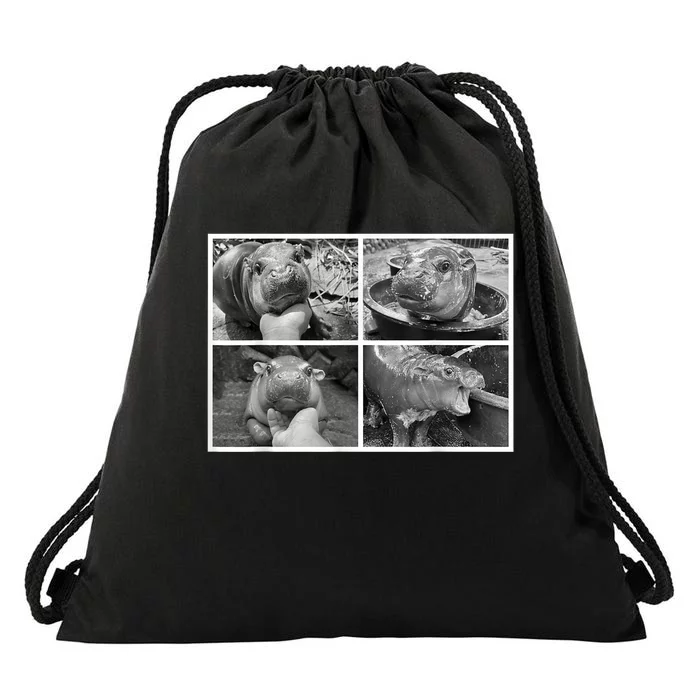 Moo Deng Hippo Photo Funny Pygmy Hippopotamus Drawstring Bag