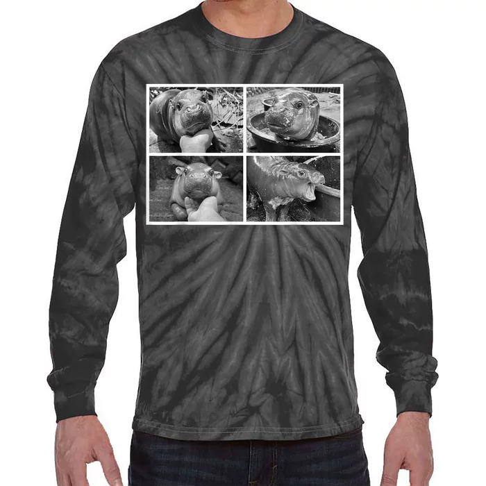 Moo Deng Hippo Photo Funny Pygmy Hippopotamus Tie-Dye Long Sleeve Shirt