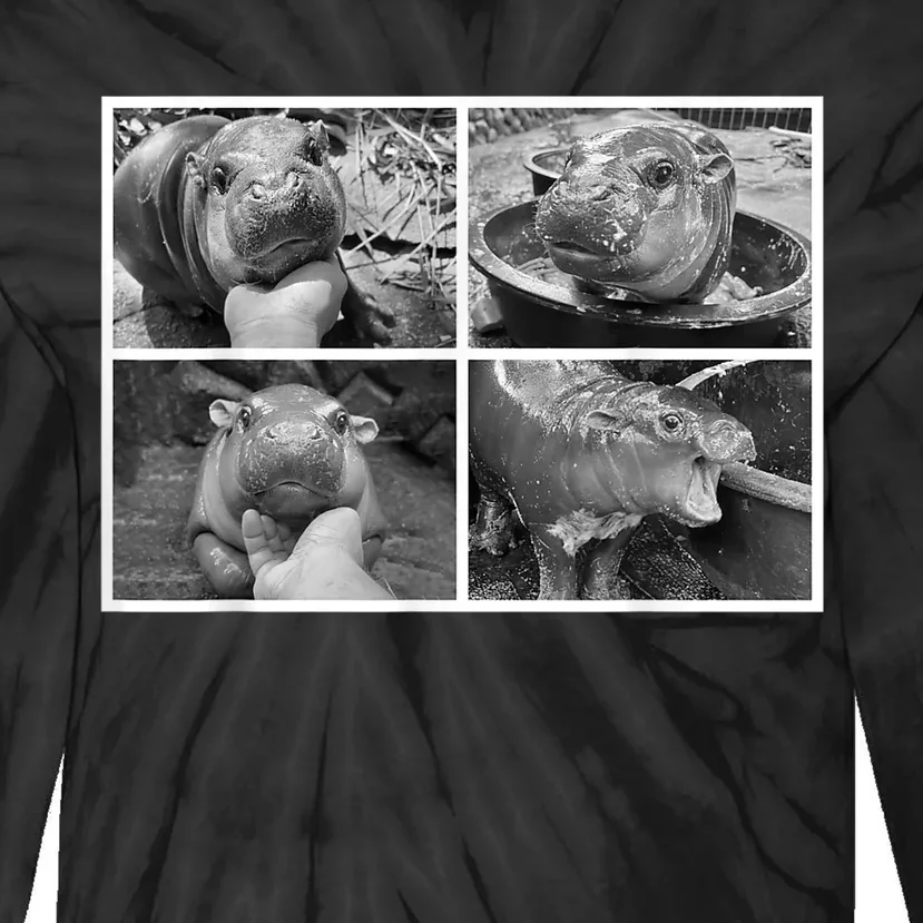 Moo Deng Hippo Photo Funny Pygmy Hippopotamus Tie-Dye Long Sleeve Shirt