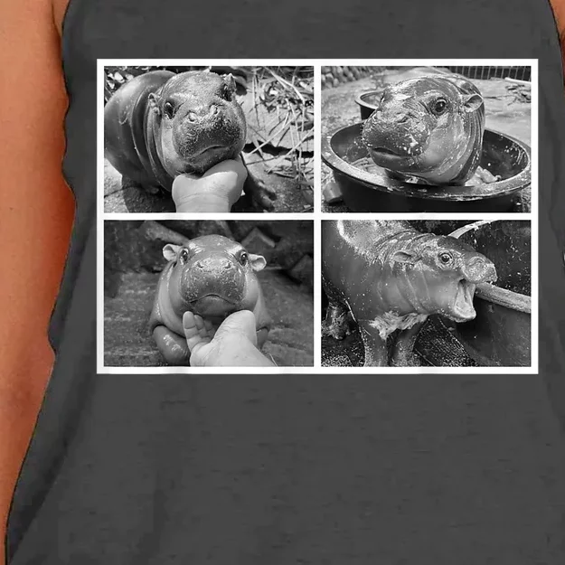 Moo Deng Hippo Photo Funny Pygmy Hippopotamus Women's Knotted Racerback Tank