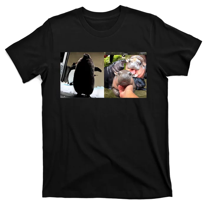 Moo Deng Hippo And Baby Penguin Pesto T-Shirt