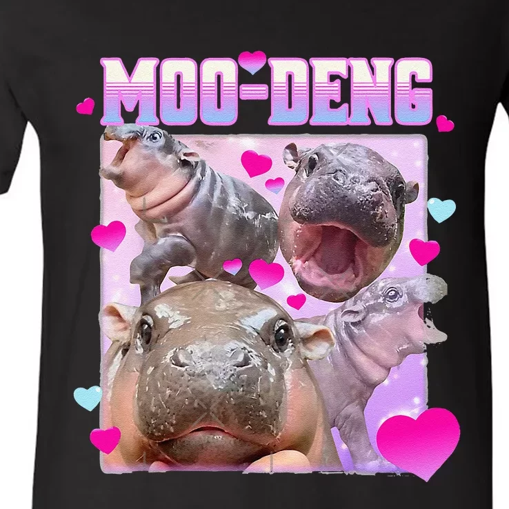 Moo Deng Hippo Baby Pygmy Funny Gift V-Neck T-Shirt