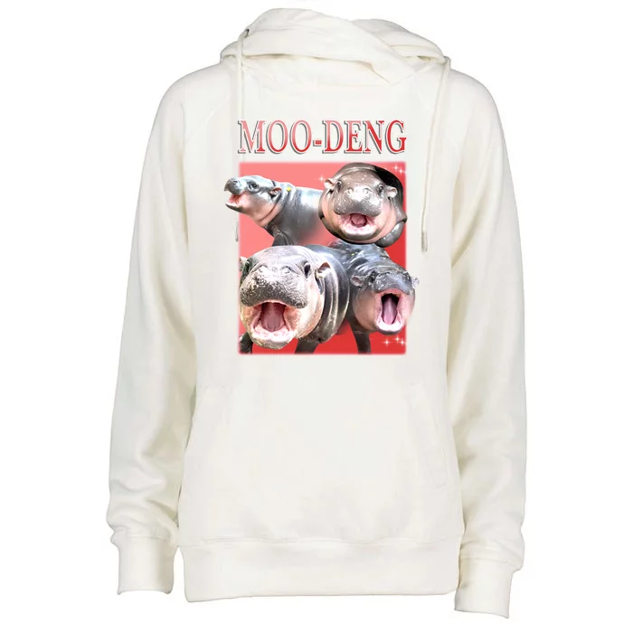 Moo Deng Hippo Meme Funny Womens Funnel Neck Pullover Hood