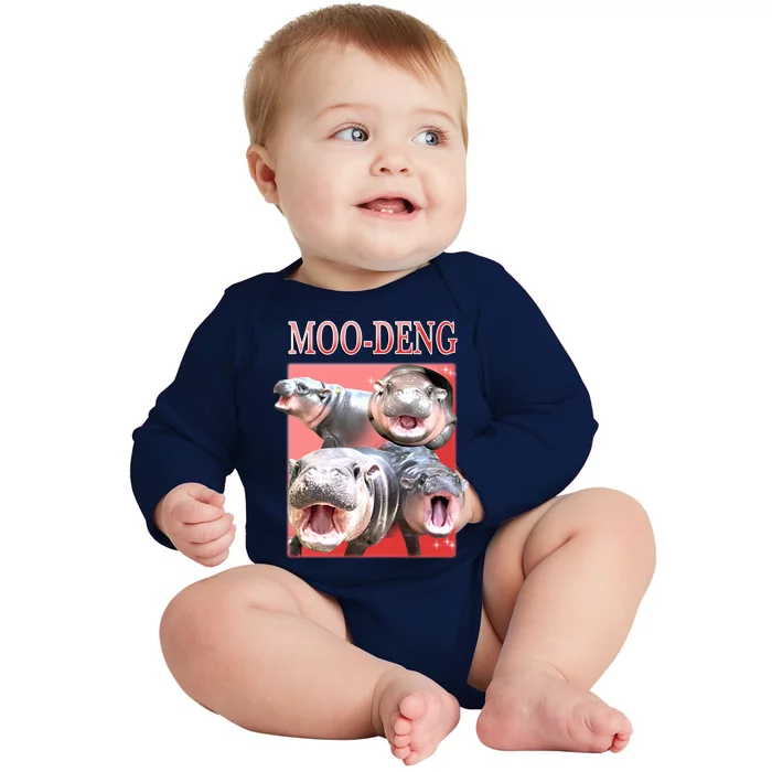 Moo Deng Hippo Meme Funny Baby Long Sleeve Bodysuit