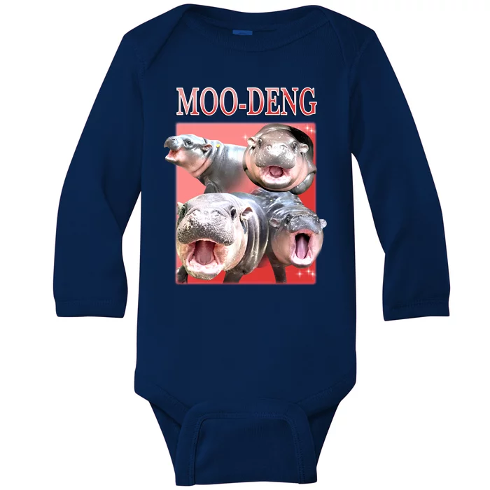 Moo Deng Hippo Meme Funny Baby Long Sleeve Bodysuit