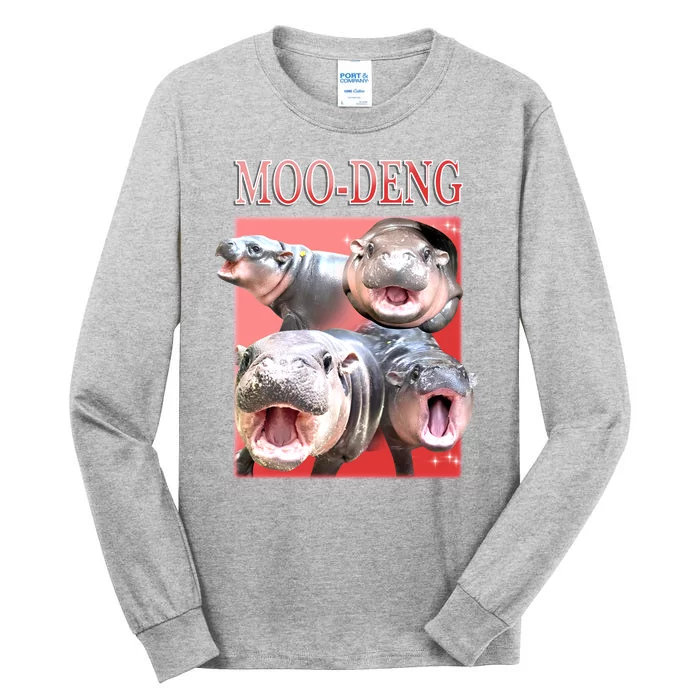 Moo Deng Hippo Meme Funny Tall Long Sleeve T-Shirt