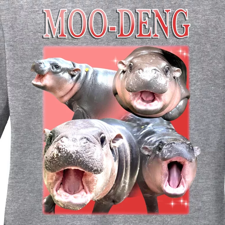 Moo Deng Hippo Meme Funny Ladies Long Sleeve Shirt