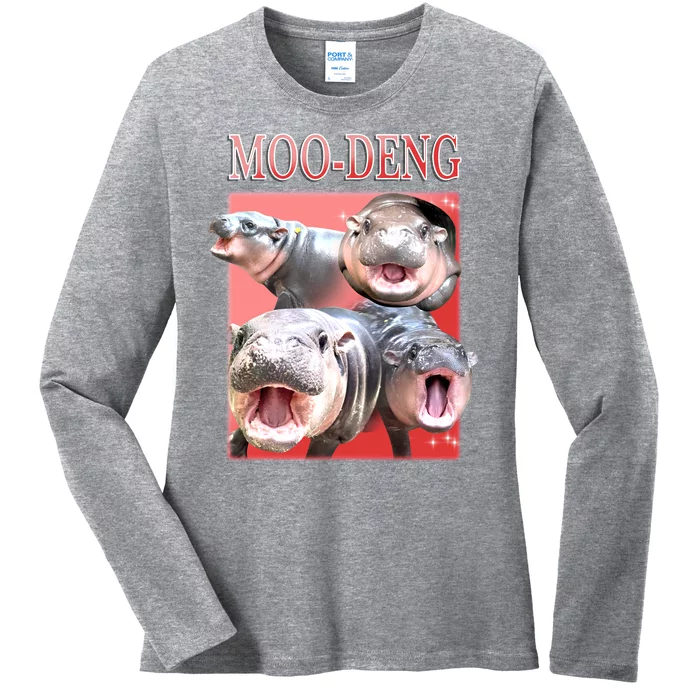 Moo Deng Hippo Meme Funny Ladies Long Sleeve Shirt