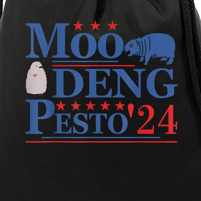 Moo Deng Hippo 2024 And Pesto The Penguin For Animal Lovers Drawstring Bag