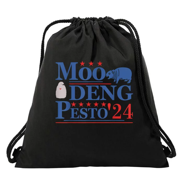 Moo Deng Hippo 2024 And Pesto The Penguin For Animal Lovers Drawstring Bag