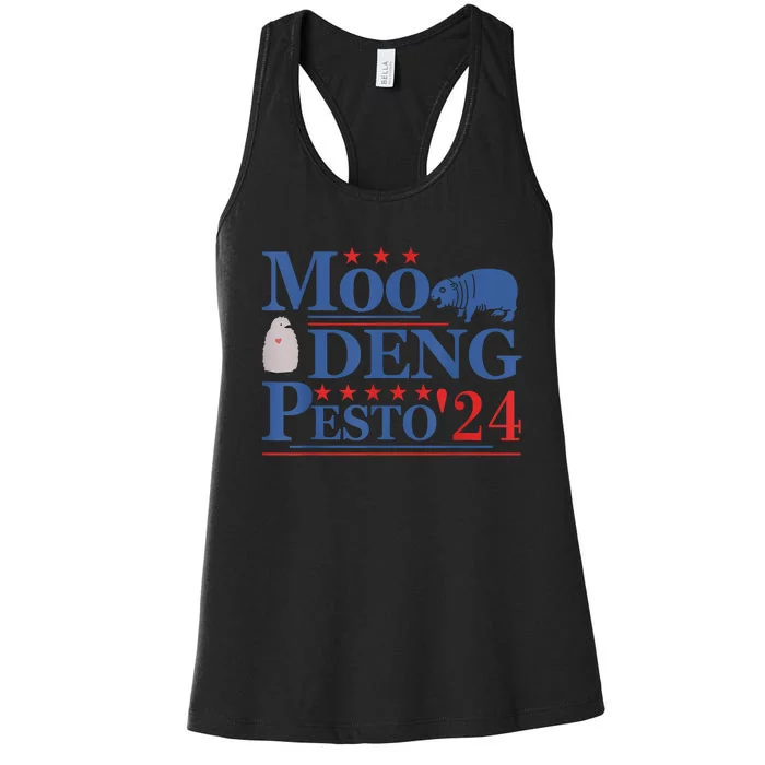 Moo Deng Hippo 2024 And Pesto The Penguin For Animal Lovers Women's Racerback Tank