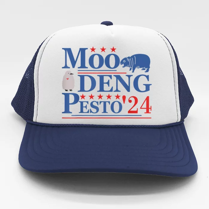 Moo Deng Hippo 2024 And Pesto The Penguin For Animal Lovers Trucker Hat