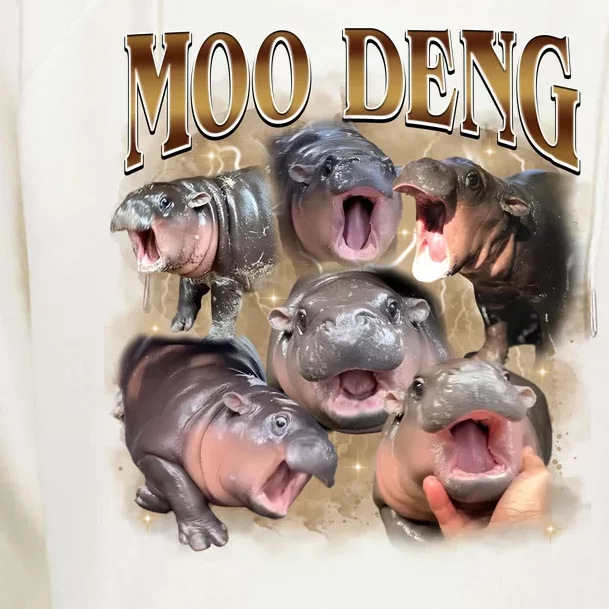 Moo Deng Hippo Meme Funny Animal Womens Funnel Neck Pullover Hood