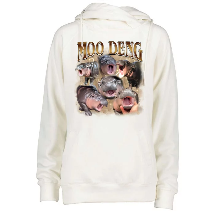 Moo Deng Hippo Meme Funny Animal Womens Funnel Neck Pullover Hood