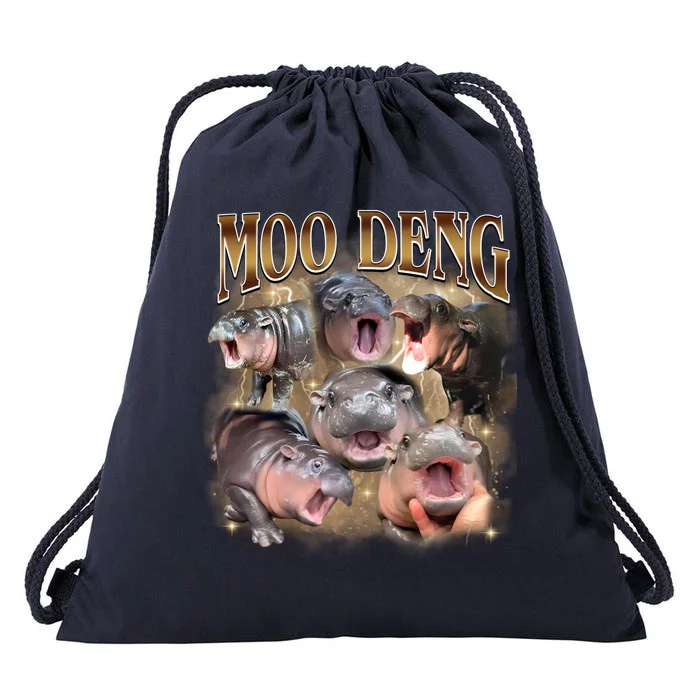 Moo Deng Hippo Meme Funny Animal Drawstring Bag