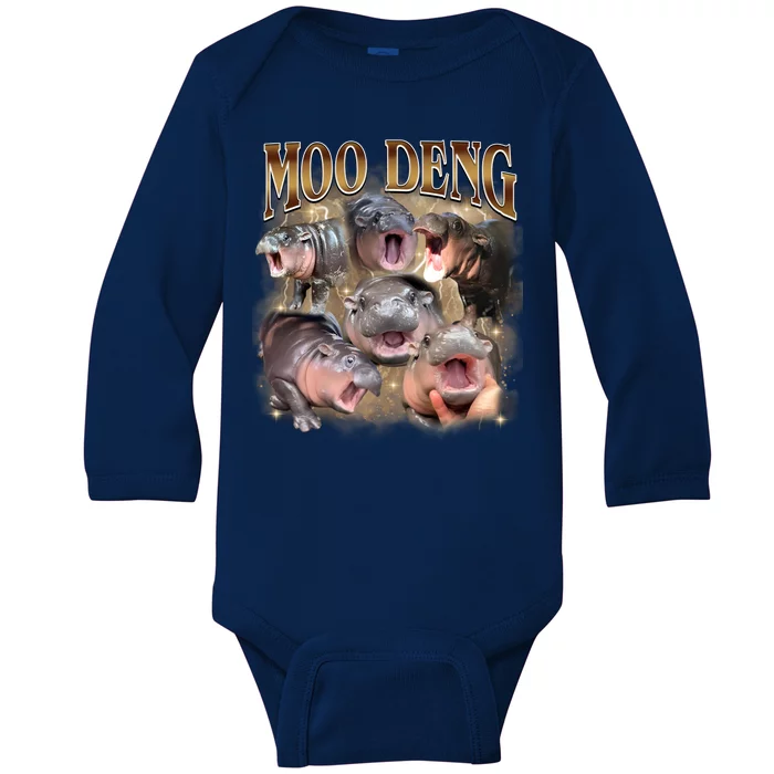 Moo Deng Hippo Meme Funny Animal Baby Long Sleeve Bodysuit