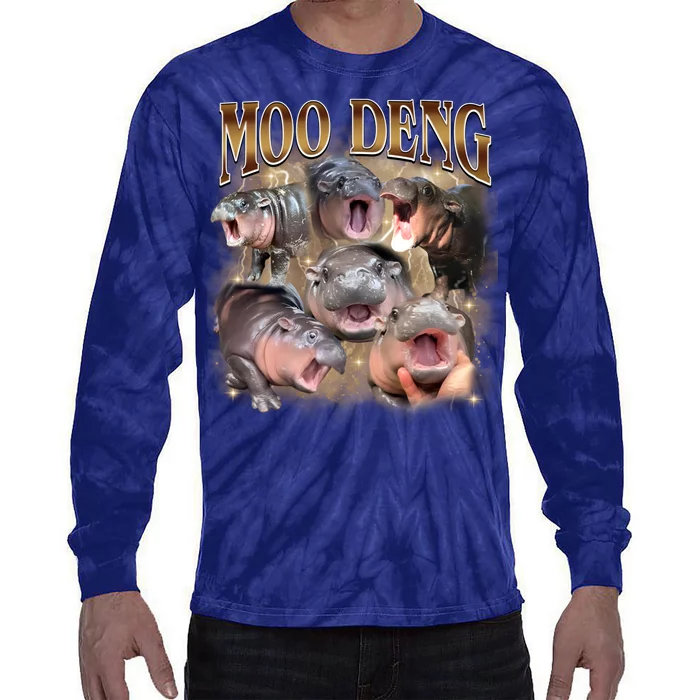 Moo Deng Hippo Meme Funny Animal Tie-Dye Long Sleeve Shirt