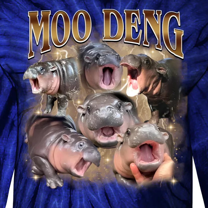 Moo Deng Hippo Meme Funny Animal Tie-Dye Long Sleeve Shirt