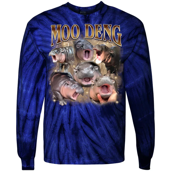 Moo Deng Hippo Meme Funny Animal Tie-Dye Long Sleeve Shirt