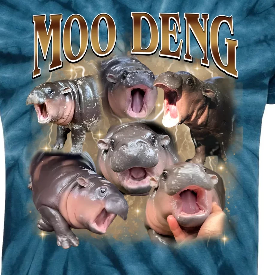 Moo Deng Hippo Meme Funny Animal Kids Tie-Dye T-Shirt