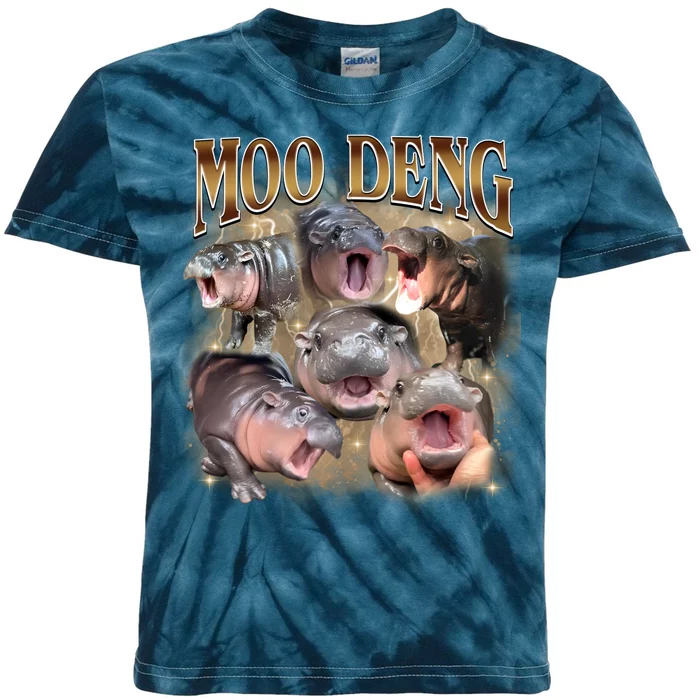 Moo Deng Hippo Meme Funny Animal Kids Tie-Dye T-Shirt