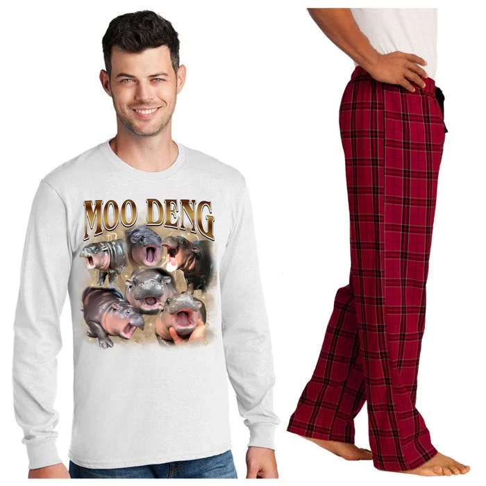 Moo Deng Hippo Meme Funny Animal Long Sleeve Pajama Set