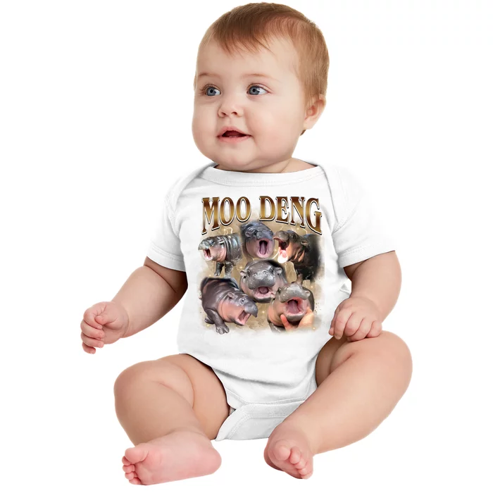 Moo Deng Hippo Meme Funny Animal Baby Bodysuit