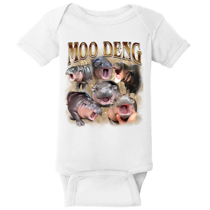 Moo Deng Hippo Meme Funny Animal Baby Bodysuit