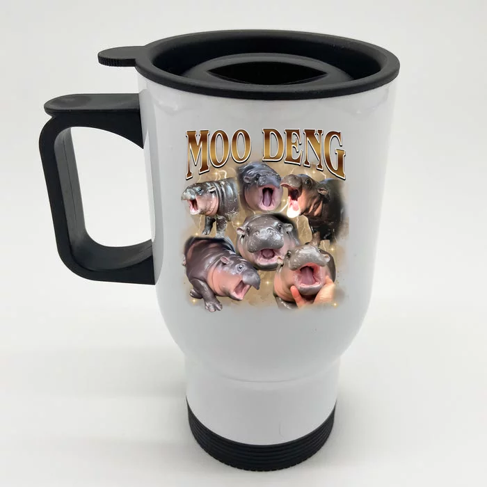 Moo Deng Hippo Meme Funny Animal Front & Back Stainless Steel Travel Mug