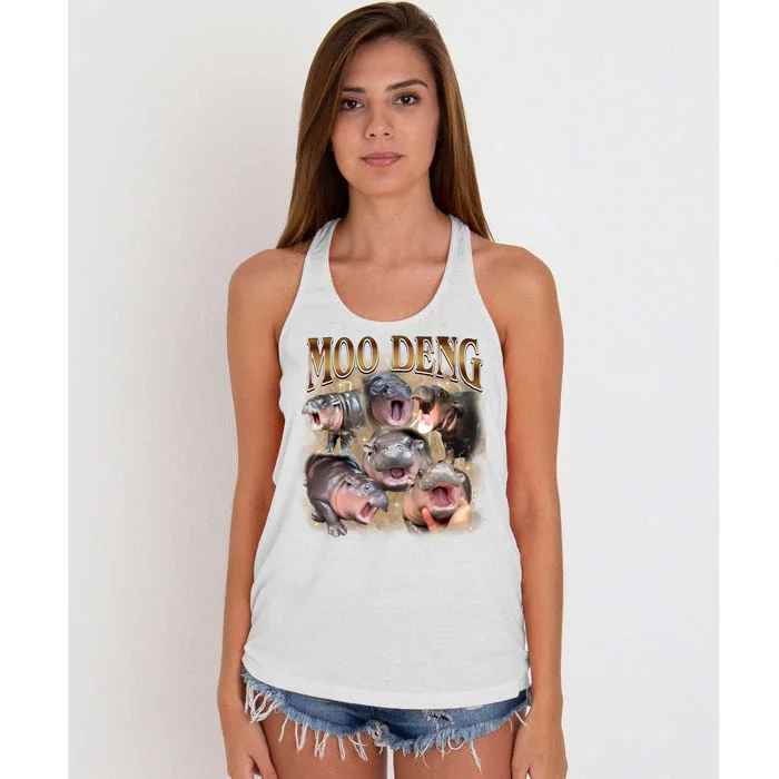 Moo Deng Hippo Meme Funny Animal Women's Knotted Racerback Tank