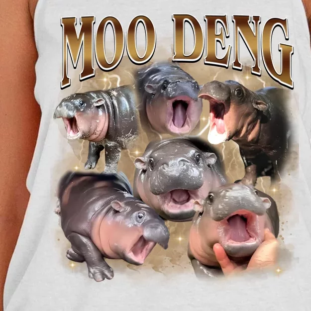 Moo Deng Hippo Meme Funny Animal Women's Knotted Racerback Tank