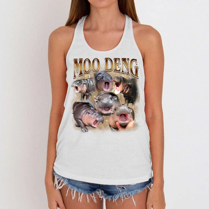 Moo Deng Hippo Meme Funny Animal Women's Knotted Racerback Tank