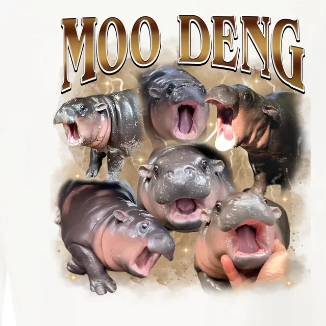 Moo Deng Hippo Meme Funny Animal Cropped Pullover Crew