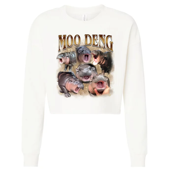 Moo Deng Hippo Meme Funny Animal Cropped Pullover Crew