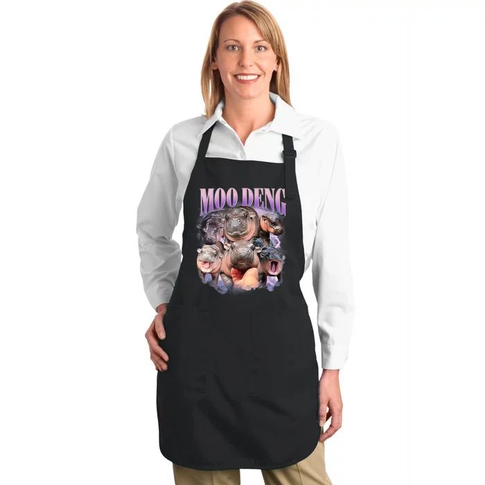 Moo Deng Hippo Meme Funny Full-Length Apron With Pocket