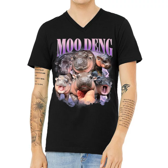 Moo Deng Hippo Meme Funny V-Neck T-Shirt