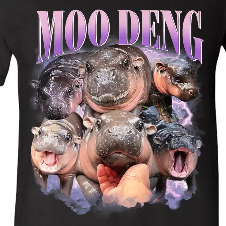 Moo Deng Hippo Meme Funny V-Neck T-Shirt