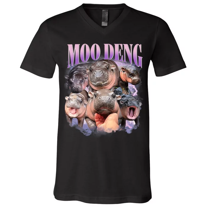 Moo Deng Hippo Meme Funny V-Neck T-Shirt