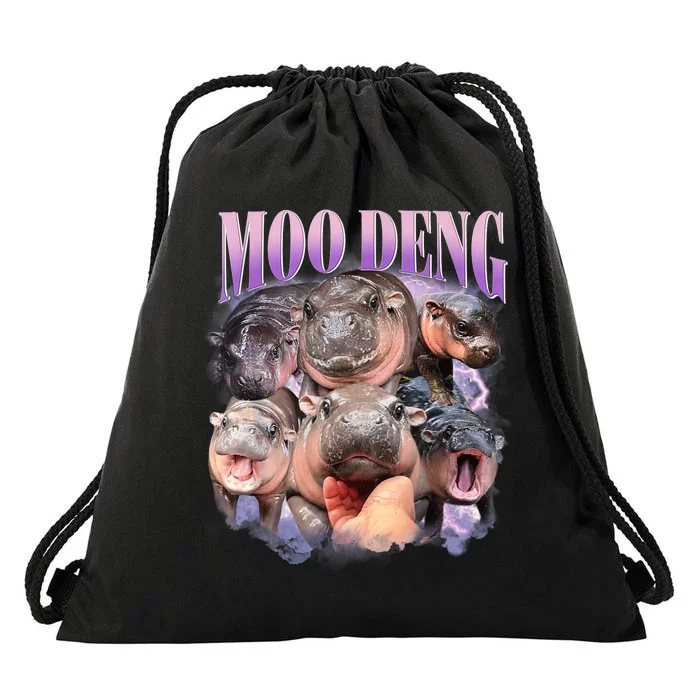 Moo Deng Hippo Meme Funny Drawstring Bag