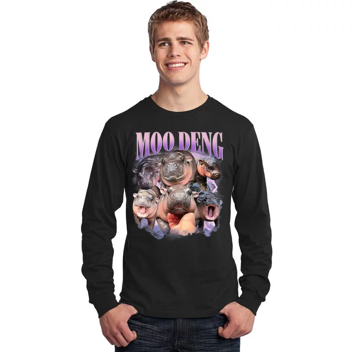 Moo Deng Hippo Meme Funny Tall Long Sleeve T-Shirt