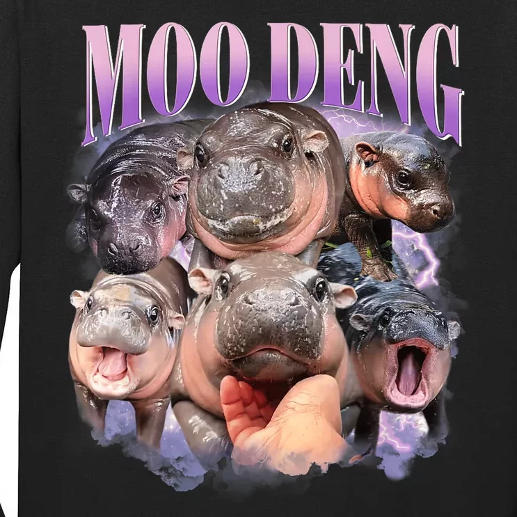 Moo Deng Hippo Meme Funny Tall Long Sleeve T-Shirt