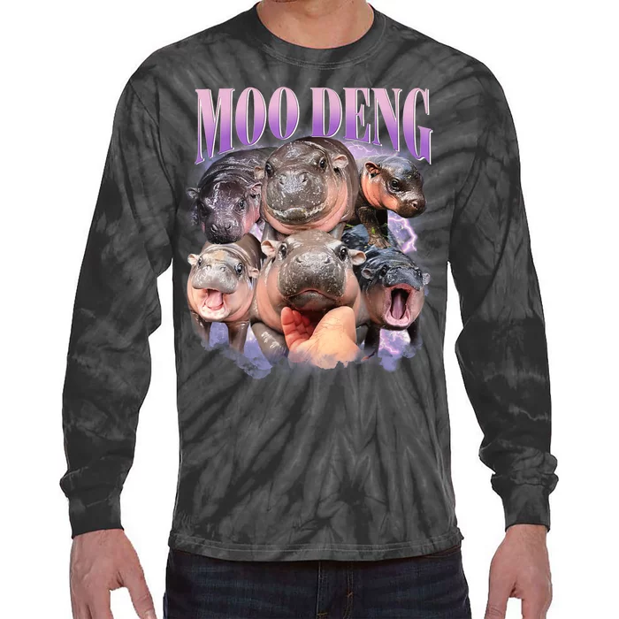 Moo Deng Hippo Meme Funny Tie-Dye Long Sleeve Shirt