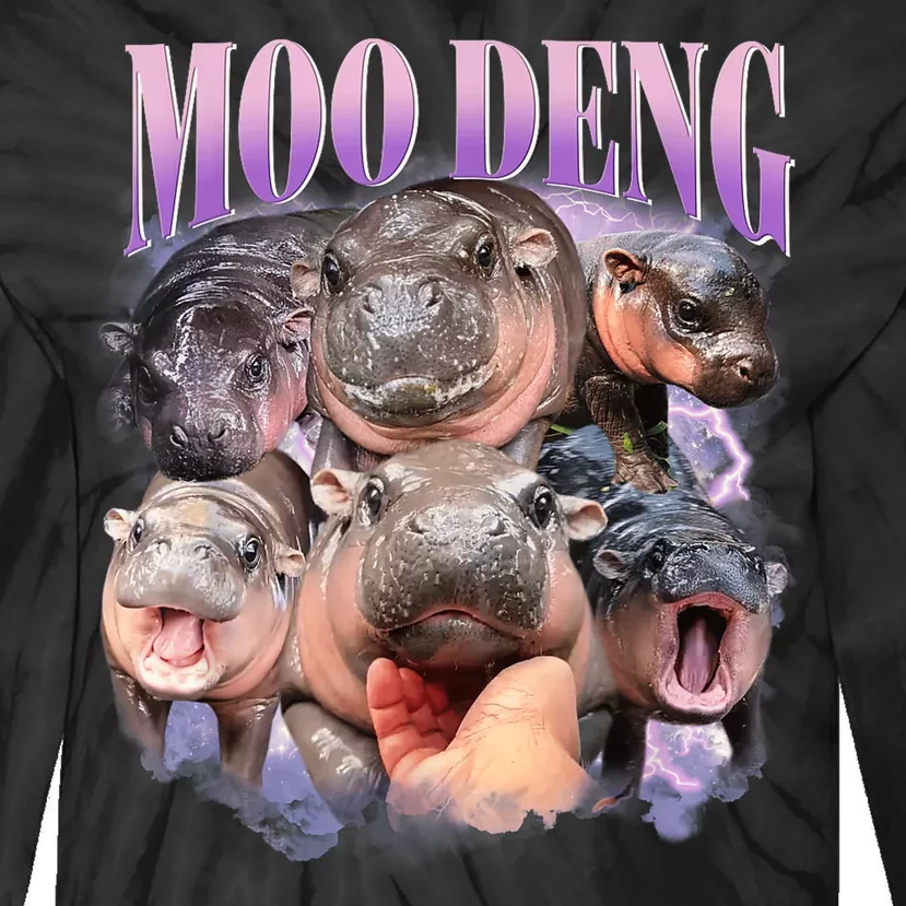 Moo Deng Hippo Meme Funny Tie-Dye Long Sleeve Shirt