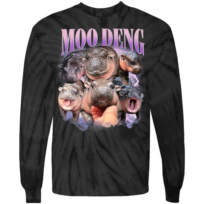 Moo Deng Hippo Meme Funny Tie-Dye Long Sleeve Shirt