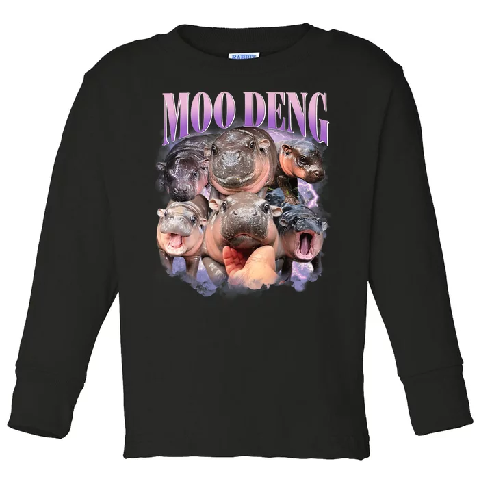 Moo Deng Hippo Meme Funny Toddler Long Sleeve Shirt