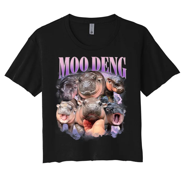 Moo Deng Hippo Meme Funny Women's Crop Top Tee