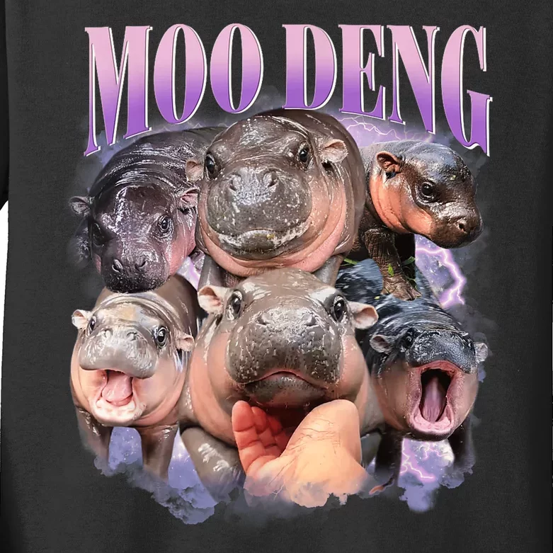 Moo Deng Hippo Meme Funny Kids Long Sleeve Shirt