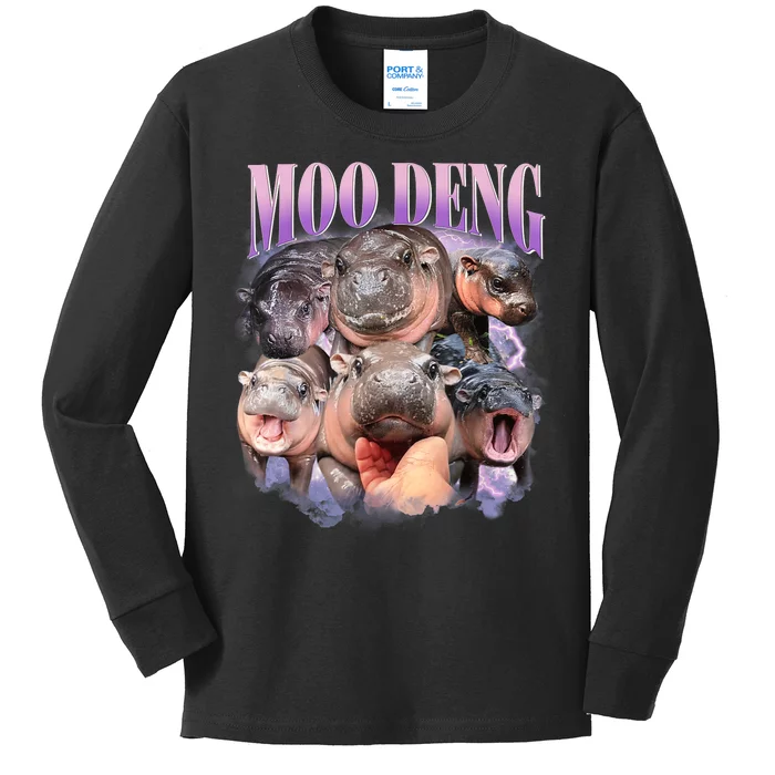 Moo Deng Hippo Meme Funny Kids Long Sleeve Shirt