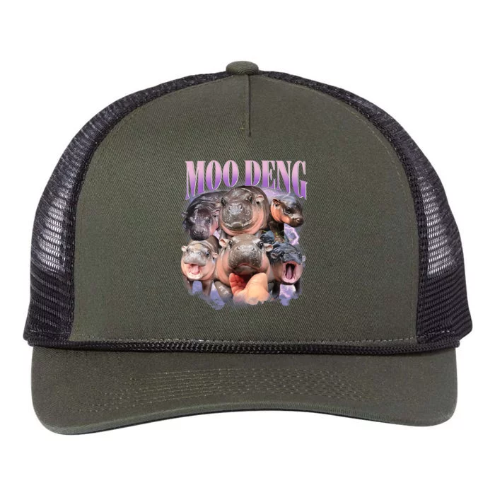 Moo Deng Hippo Meme Funny Retro Rope Trucker Hat Cap