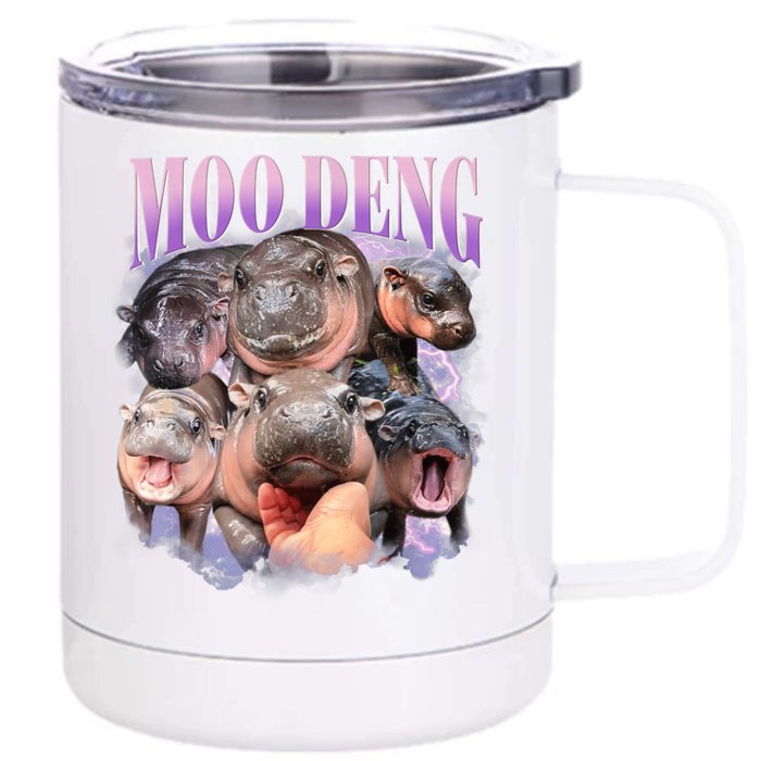 Moo Deng Hippo Meme Funny Front & Back 12oz Stainless Steel Tumbler Cup